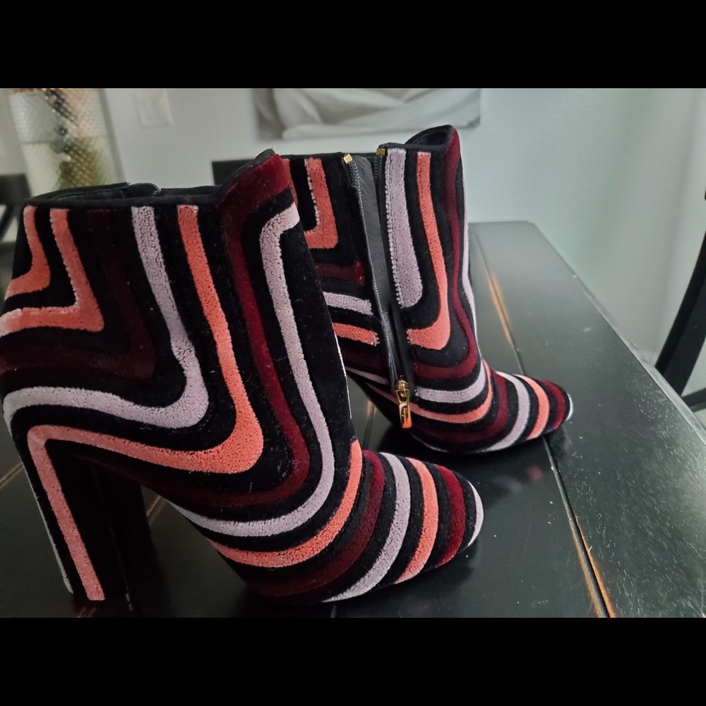 salvatore ferragamo striped velour ankle boots